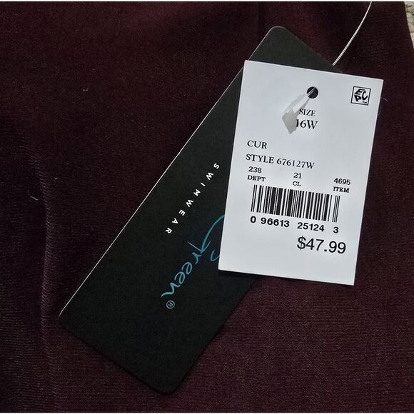 Aqua Green Women Standard Keyhole Blouson Romper Maroon Swimsuit SZ 16W - Picture 3 of 8